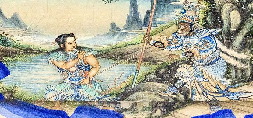 The Chinese deities Nezha and Sun Wukong battling against each other.